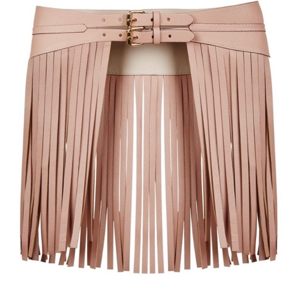 BCBGMAXAZRIA Blush Leather Fringe Belt